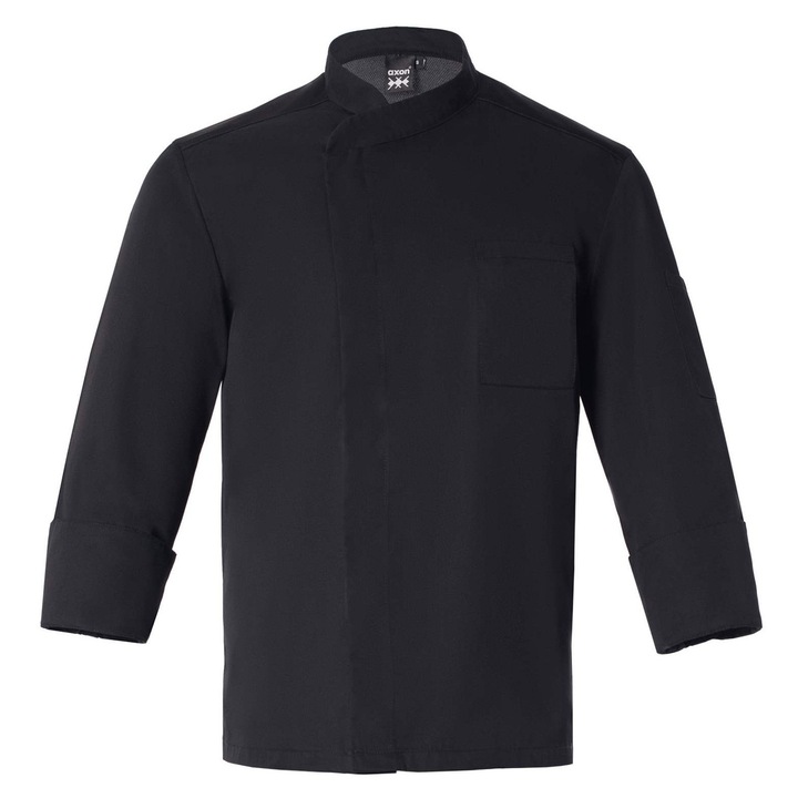 Jacheta de bucatar Axon, neagra, maneci 3/4, guler MAO, din poliester si bumbac, S