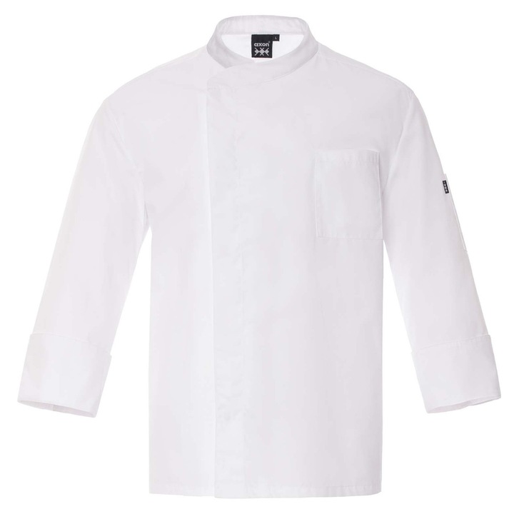 Jacheta de bucatar Axon, maneci 3/4, guler MAO, alb, 65% poliester, 35% bumbac, L