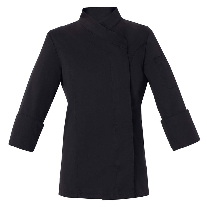 Jacheta de bucatar femei Axon, evazata, guler MAO, neagra, poliester/bumbac, XL