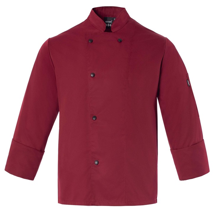 Jacheta de bucatar Axon, maneci 3/4, guler MAO, buzunar pe maneca, grena, poliester-cotton, L