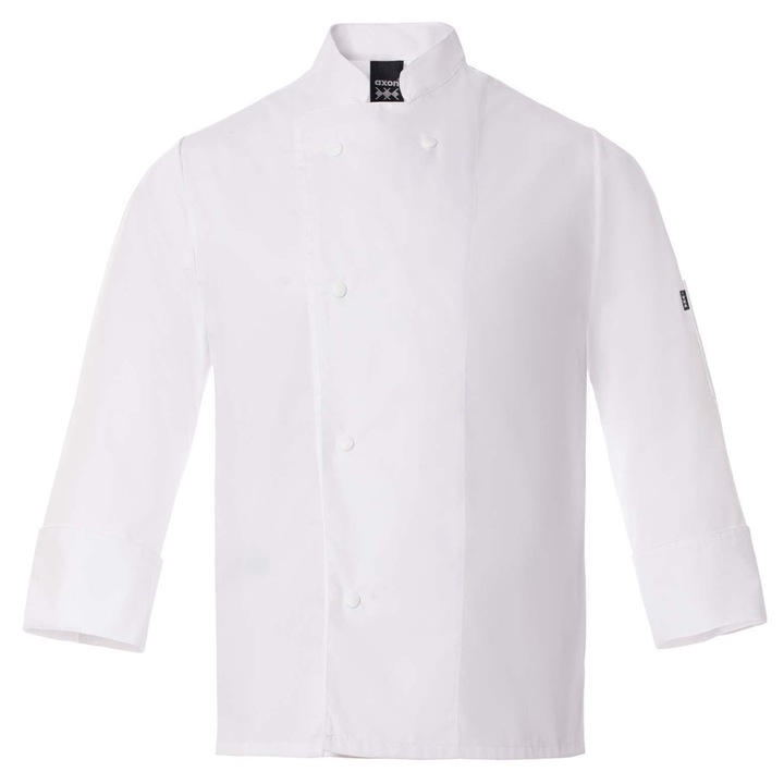 Jacheta de bucatar Axon, alb, maneci 3/4 pliabile, guler tip MAO, 65% poliester, 35% bumbac, L