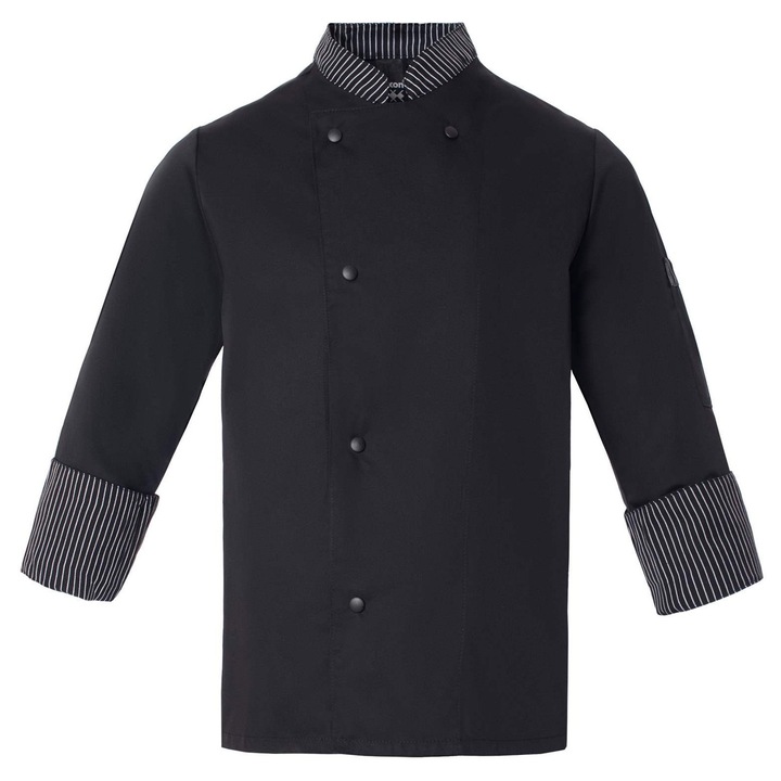 Jacheta de bucatar Axon, maneca lunga, guler tip MAO, pliabila, neagra, poliester-bumbac, M