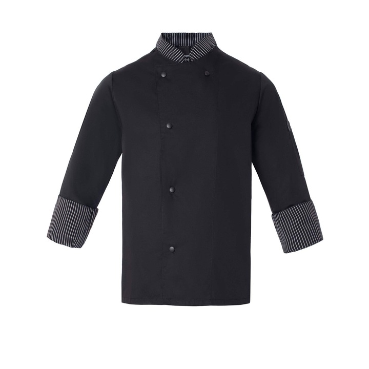 Jacheta de bucatar Axon JULIENNE, maneca lunga, guler tip MAO, neagra, 65% poliester, 35% bumbac, 2XL