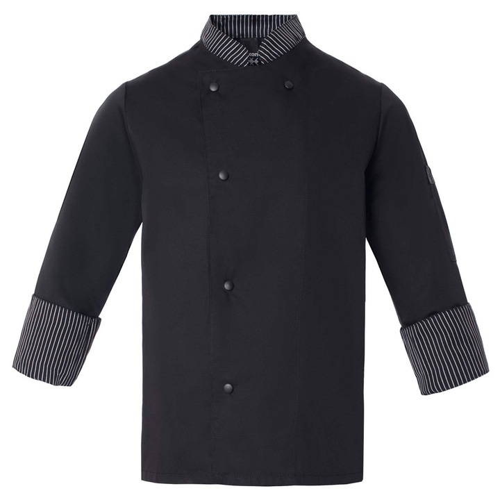 Jacheta de bucatar Axon JULIENNE, negru, maneca lunga, guler tip MAO, 65% poliester, 35% bumbac, L