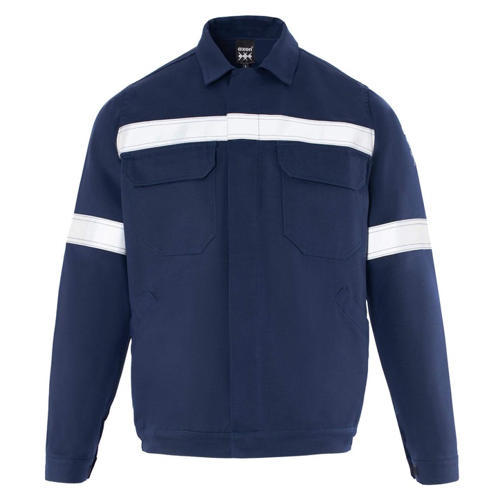 Jacheta ignifuga Axon, doua buzunare, banda reflectorizanta, albastru marin, 80% bumbac, 3XL INTL