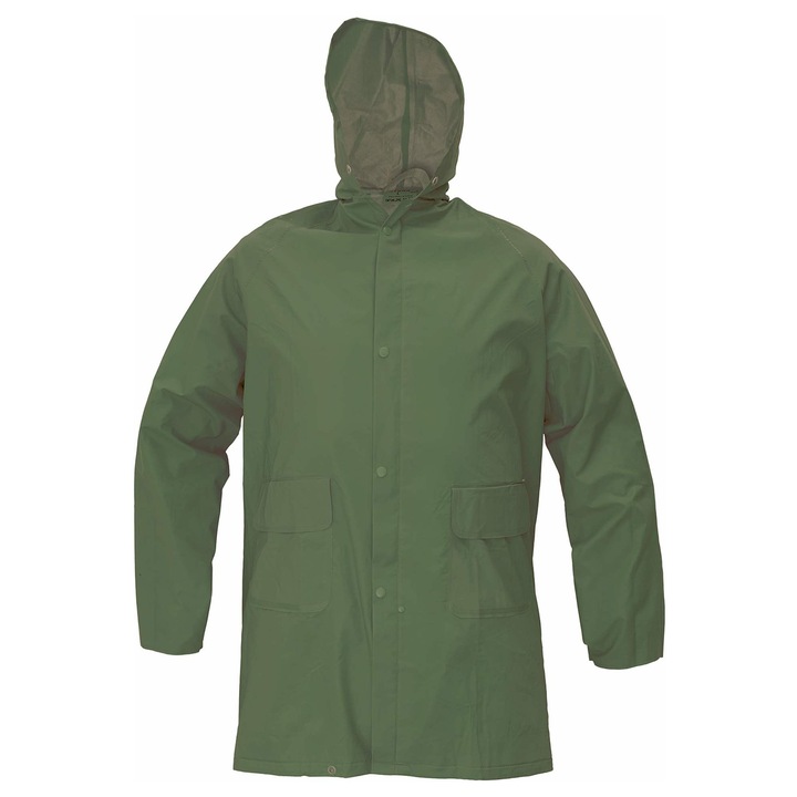 Pelerina impermeabila, verde bottle, cu gluga ajustabila, doua buzunare, din PVC-Poliester, 3XL