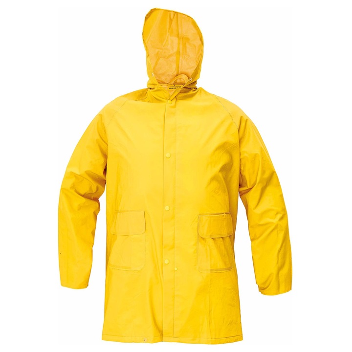 Pelerina impermeabila galben fluor, cu gluga ajustabila, doua buzunare, material PVC-Poliester, 3XL