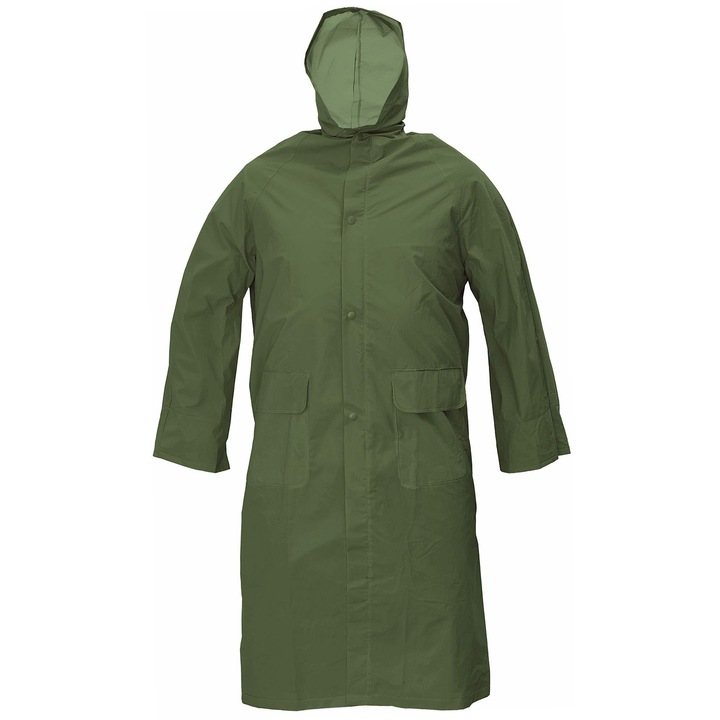 Pelerina impermeabila, verde, cu gluga integrata si doua buzunare, din PVC-Poliester, 3XL