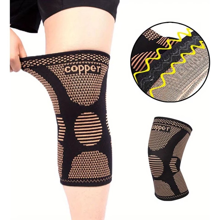 Suport pentru genunchi sport, Orteza pentru genunchi, Nylon, Negru si Auriu, M