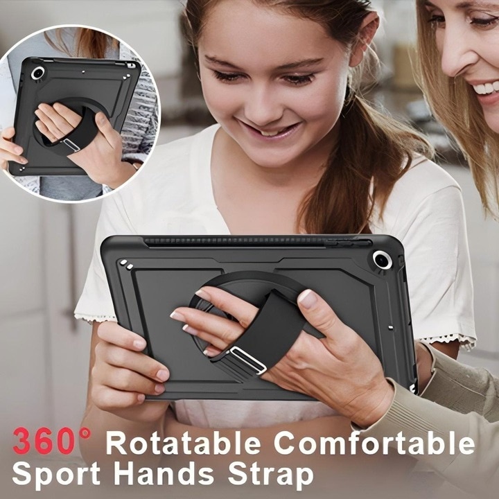 Husa tableta, 360° suport rotativ cu curea de mana si curea de umar pentru Samsung Galaxy Tab A9 Plus 2023, negru