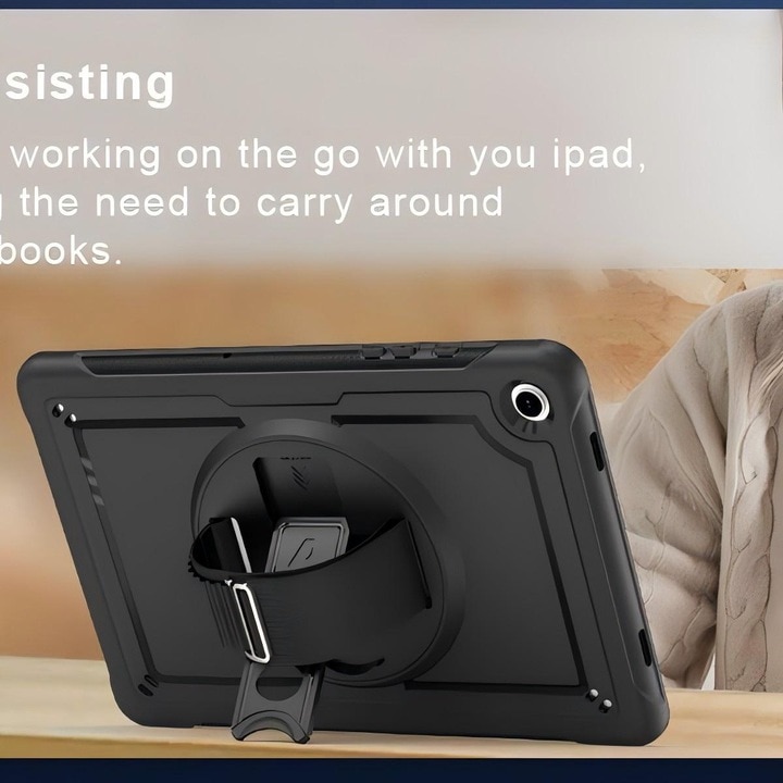 Husa tableta, 360° suport rotativ cu curea de mana si curea de umar pentru Samsung Galaxy Tab A9 Plus 2023, negru