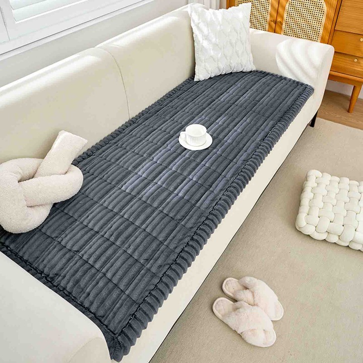 Husa protectie canapea Asskanaer, cu doua fete, rezistenta la uzura, gri inchis, 70x150cm