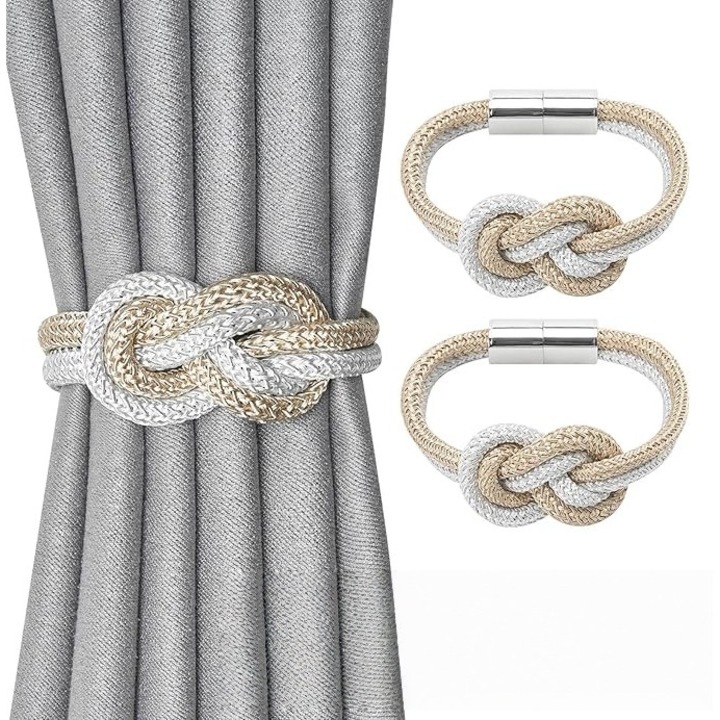 Set prindere perdele SHEFEITE, 2 magneti decorativi tip snur, bej/alb, 40cm