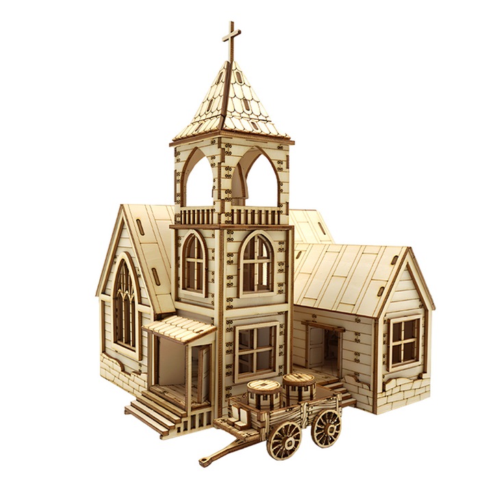 Puzzle 3D din lemn, biserica, 160 piese