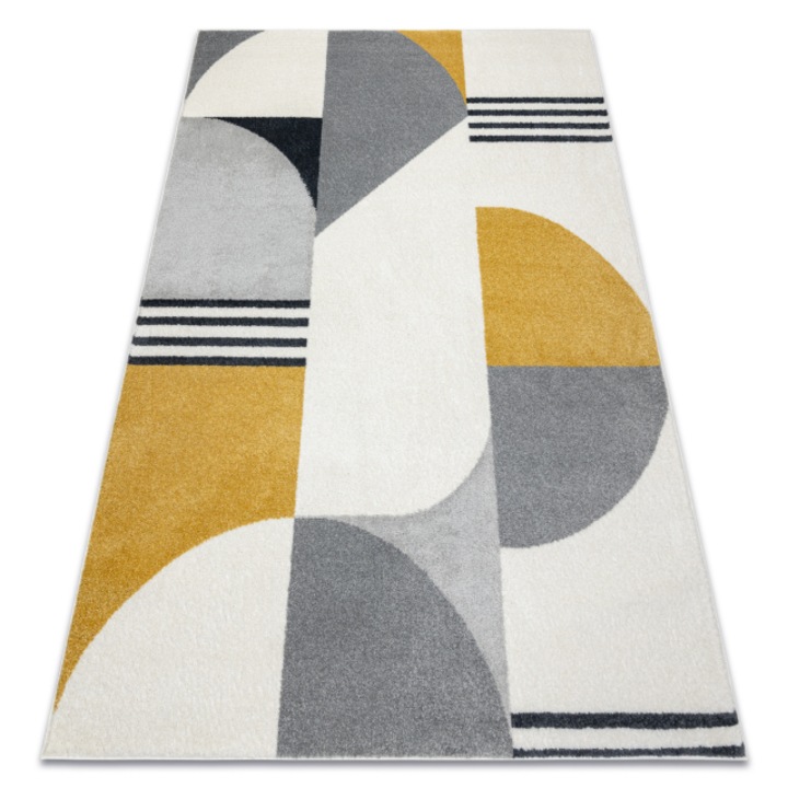 Covor DYWANY ŁUSZCZÓW FUSION 1327 alb si gri inchis si aur - Geometric, modern, abstract, 280x370 cm