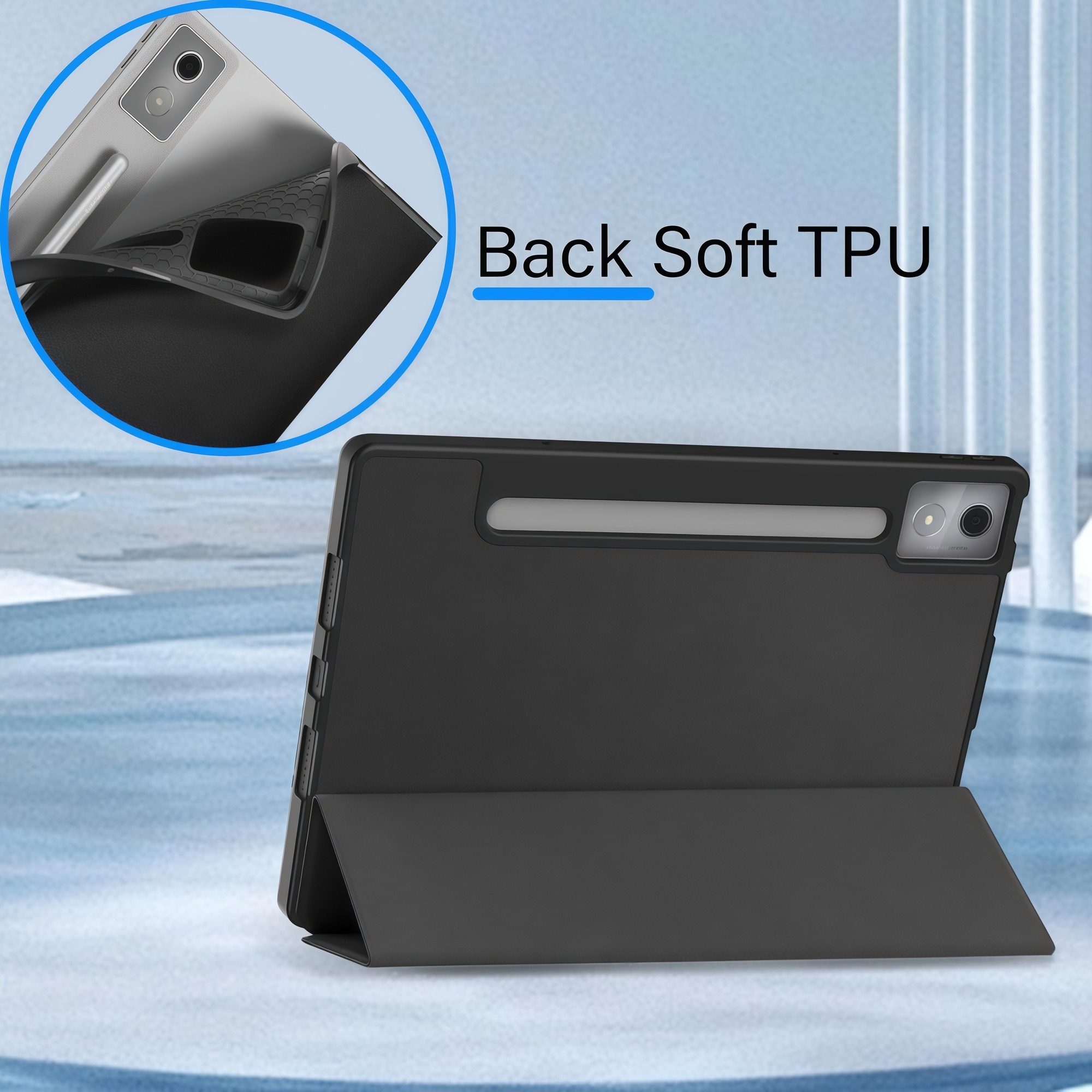Husa Smart Cover Omelivon, Tri-fold, TPU Flexibil, Roz Auriu, 12.7 inch
