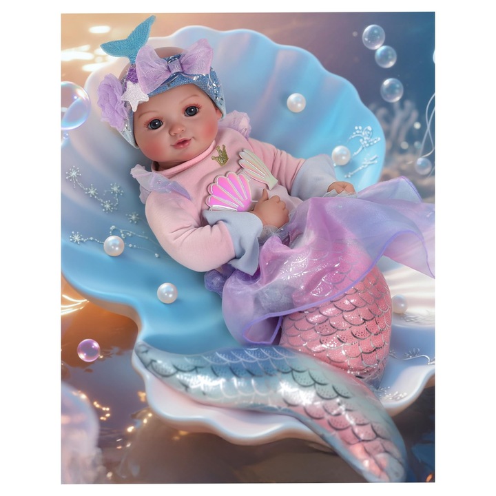 Кукла бебе, SHIJOOE®, Меко тяло, Реалистичен външен вид, Винилов материал, Височина 39 см, За деца над 3 години, Розов/Бял