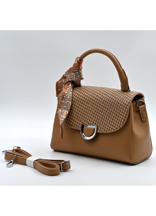 Geanta pentru femei, marca Lysithéra®, din material PU ecologic, design multifunctional, model tote, geanta de umar, geanta mica cu esarfa/mini geanta de mana, potrivita pentru uzul zilnic si calatorii, culoarea portocaliu