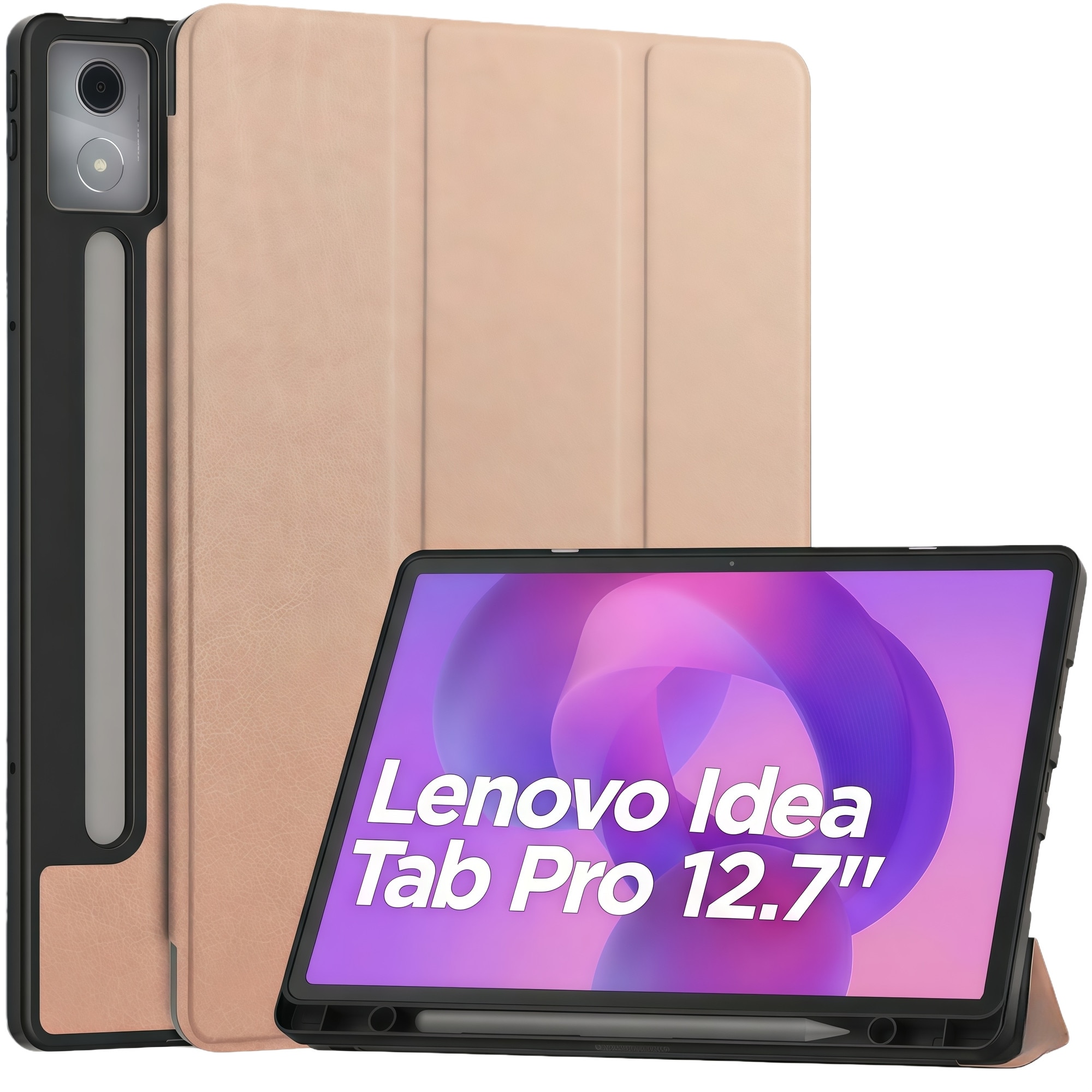 Husa Smart Cover Omelivon, Tri-fold, TPU Flexibil, Roz Auriu, 12.7 inch