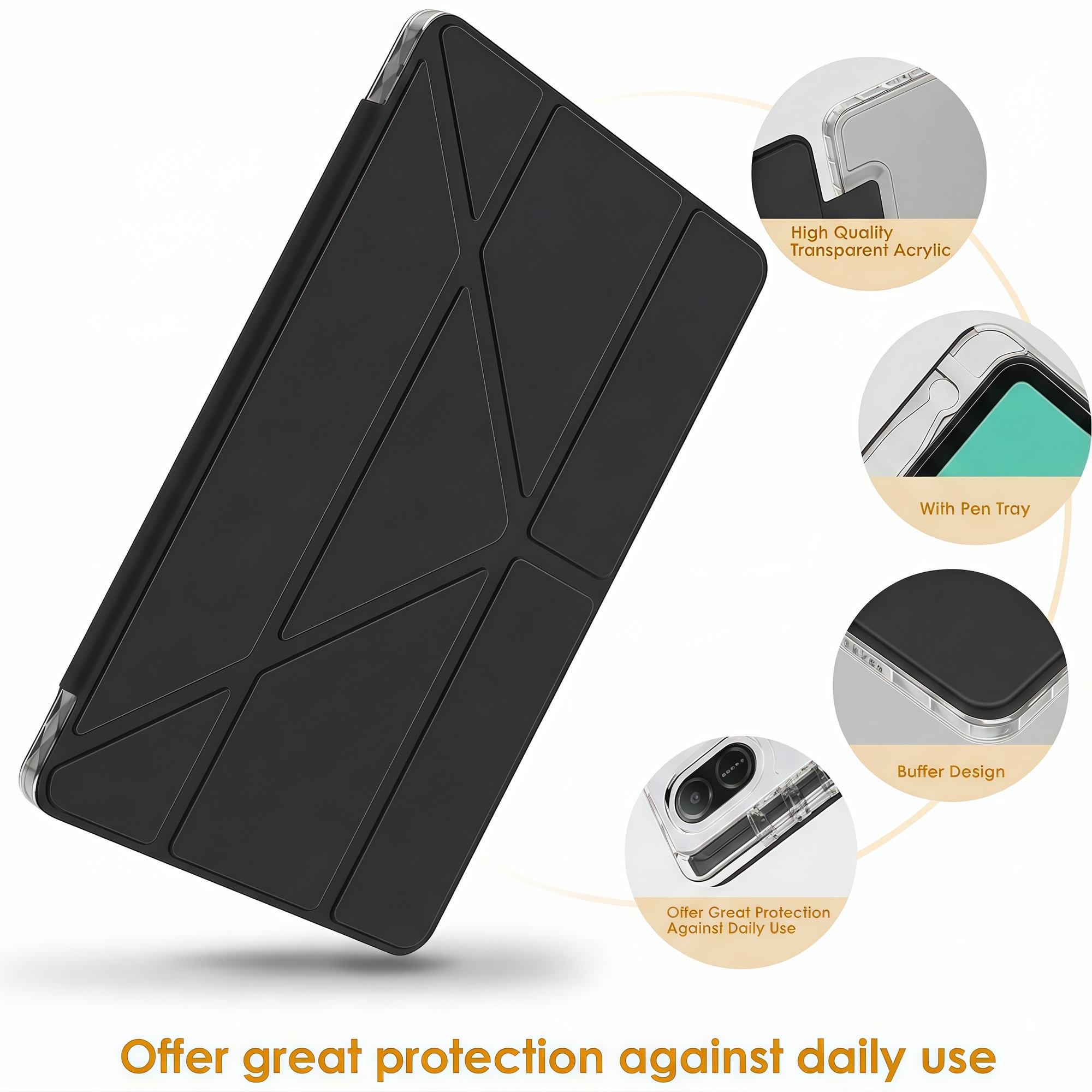 Husa Smart Cover Omelivon pentru Honor Pad X8a, Pliabilă, Spate Transparent, Negru, 11 inch