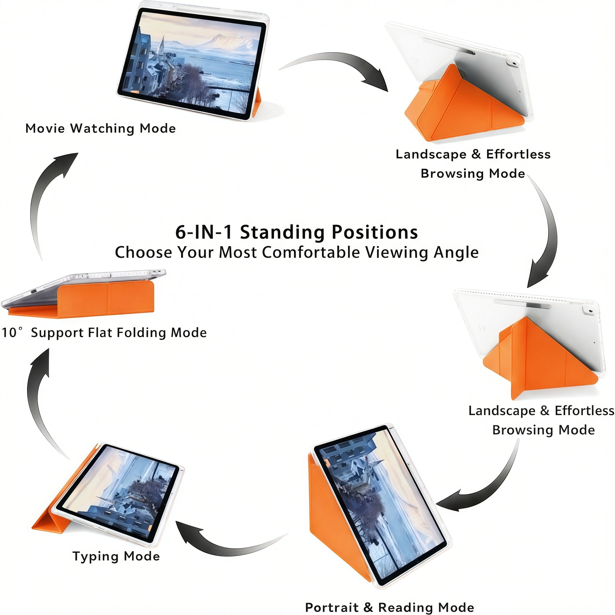 Husa Smart Cover Omelivon pentru Honor Pad X8a, Stand Pliabil tip Y, Spate Transparent, Portocalie, 11 inch