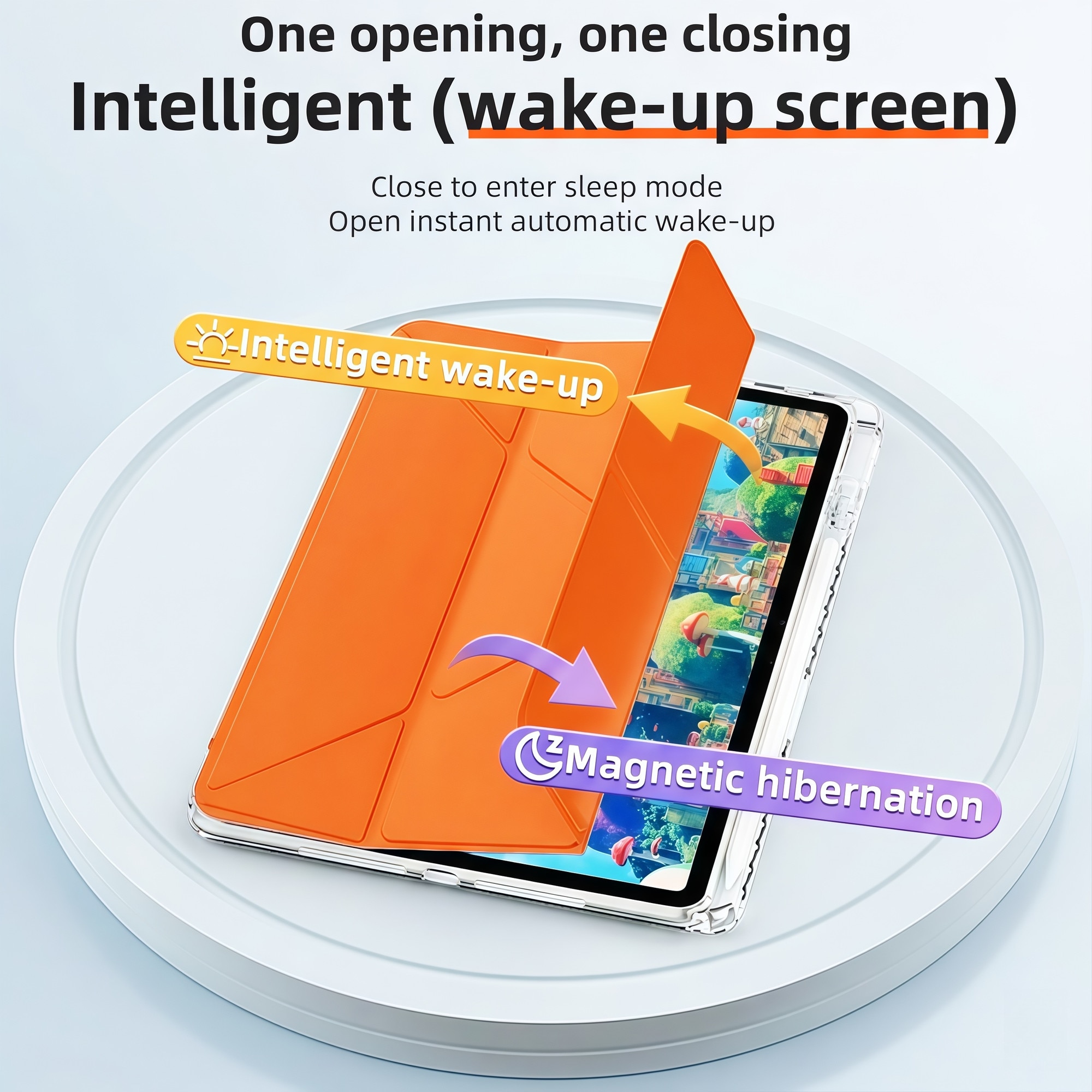 Husa Smart Cover Omelivon pentru Honor Pad X8a, Stand Pliabil tip Y, Spate Transparent, Portocalie, 11 inch
