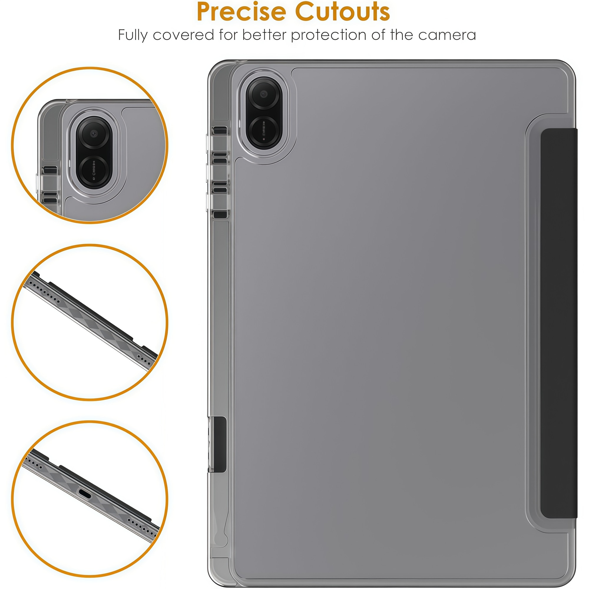 Husa Smart Cover Omelivon pentru Honor Pad X8a, Pliabilă, Spate Transparent, Negru, 11 inch
