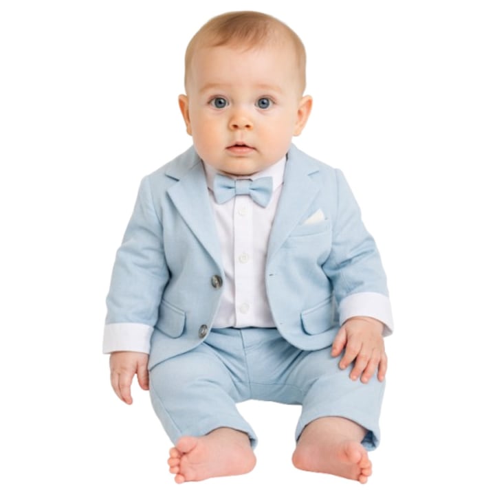Елегантен комплект за бебета, момчета – сако, боди с папийонка и панталони, светлосиньо, сантиметри, Син
