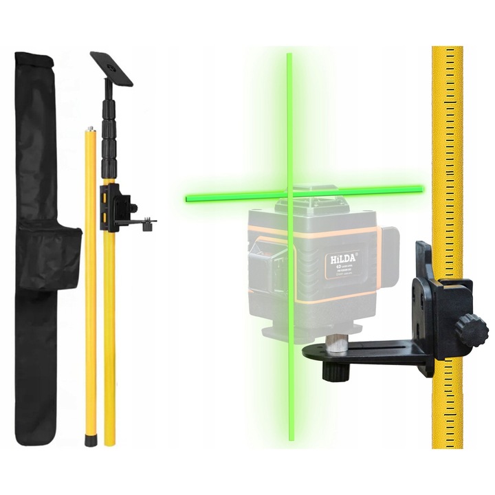 Teleszkópos rúd lézerhez, 300 cm, sárga-fekete, rögzítőkonzollal és stabilizátorral együtt
