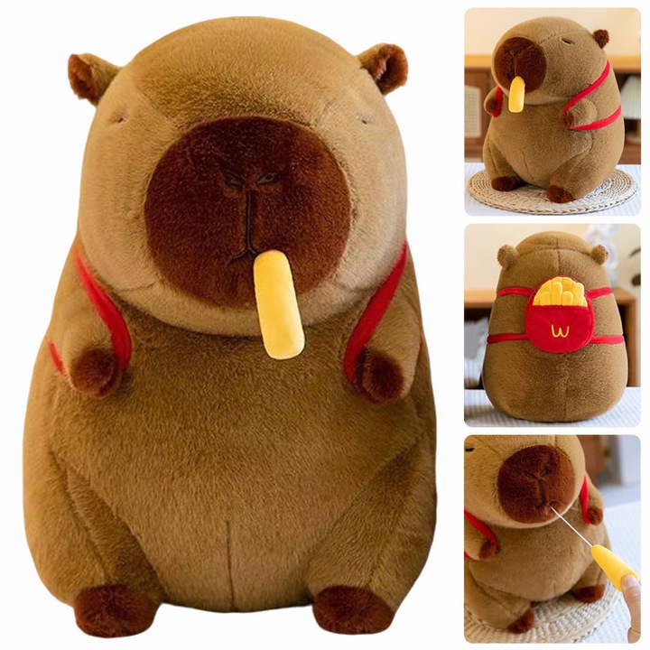 Capibara de pluș Yingyun, rucsac detașabil, 23cm, maro/roșu, super moale, sigur pentru copii