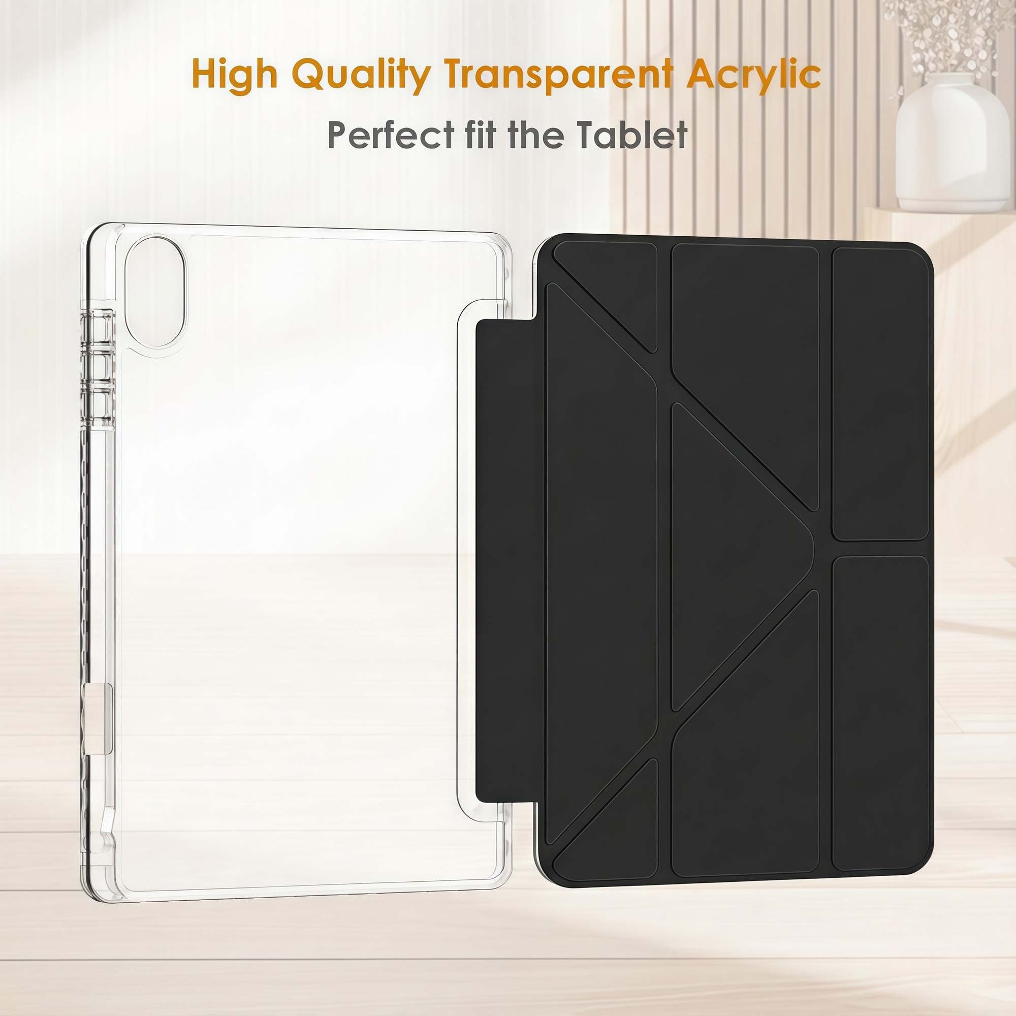 Husa Smart Cover Omelivon pentru Honor Pad X8a, Pliabilă, Spate Transparent, Negru, 11 inch