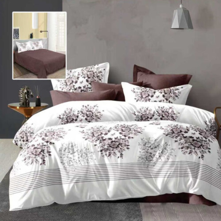 Lenjerie de pat dublu, microfibra, 4 piese, cearceaf de pat 230x250cm, cearceaf pilota 200x230cm si 2 fete de perna 50x70, ECN34