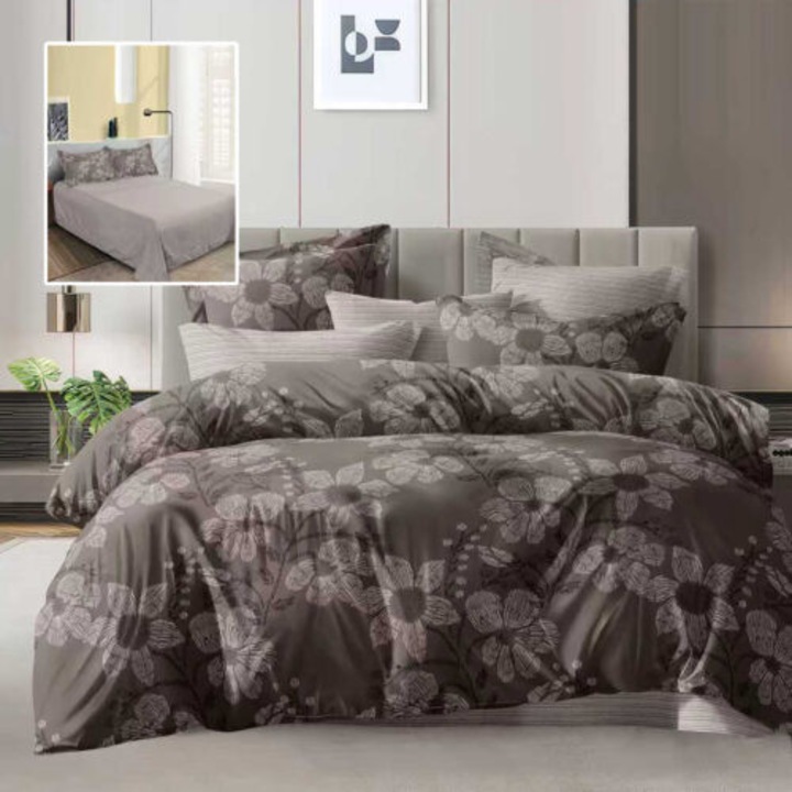 Lenjerie de pat dublu, microfibra, 4 piese, cearceaf de pat 230x250cm, cearceaf pilota 200x230cm si 2 fete de perna 50x70, ECN42