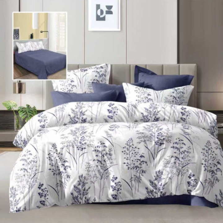 Lenjerie de pat dublu, microfibra, 4 piese, cearceaf de pat 230x250cm, cearceaf pilota 200x230cm si 2 fete de perna 50x70, ECN51