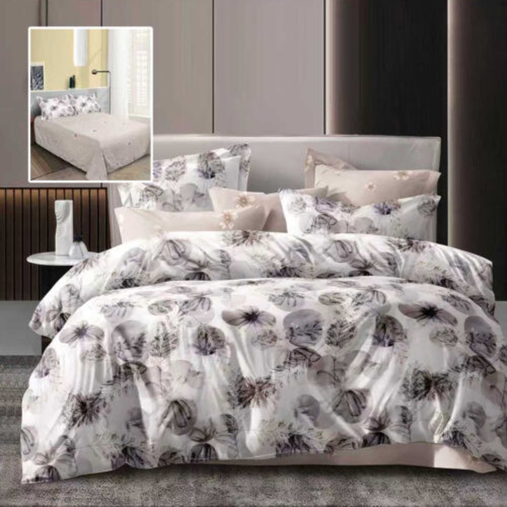 Lenjerie de pat dublu, microfibra, 4 piese, cearceaf de pat 230x250cm, cearceaf pilota 200x230cm si 2 fete de perna 50x70, ECN55