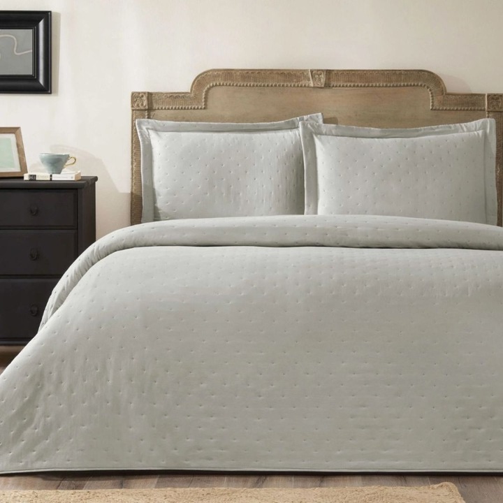 Cuvertura pat dublu 250x260 cm si 2 fete de perna 50x70 cm, 3 piese, TAC, Rita Gri