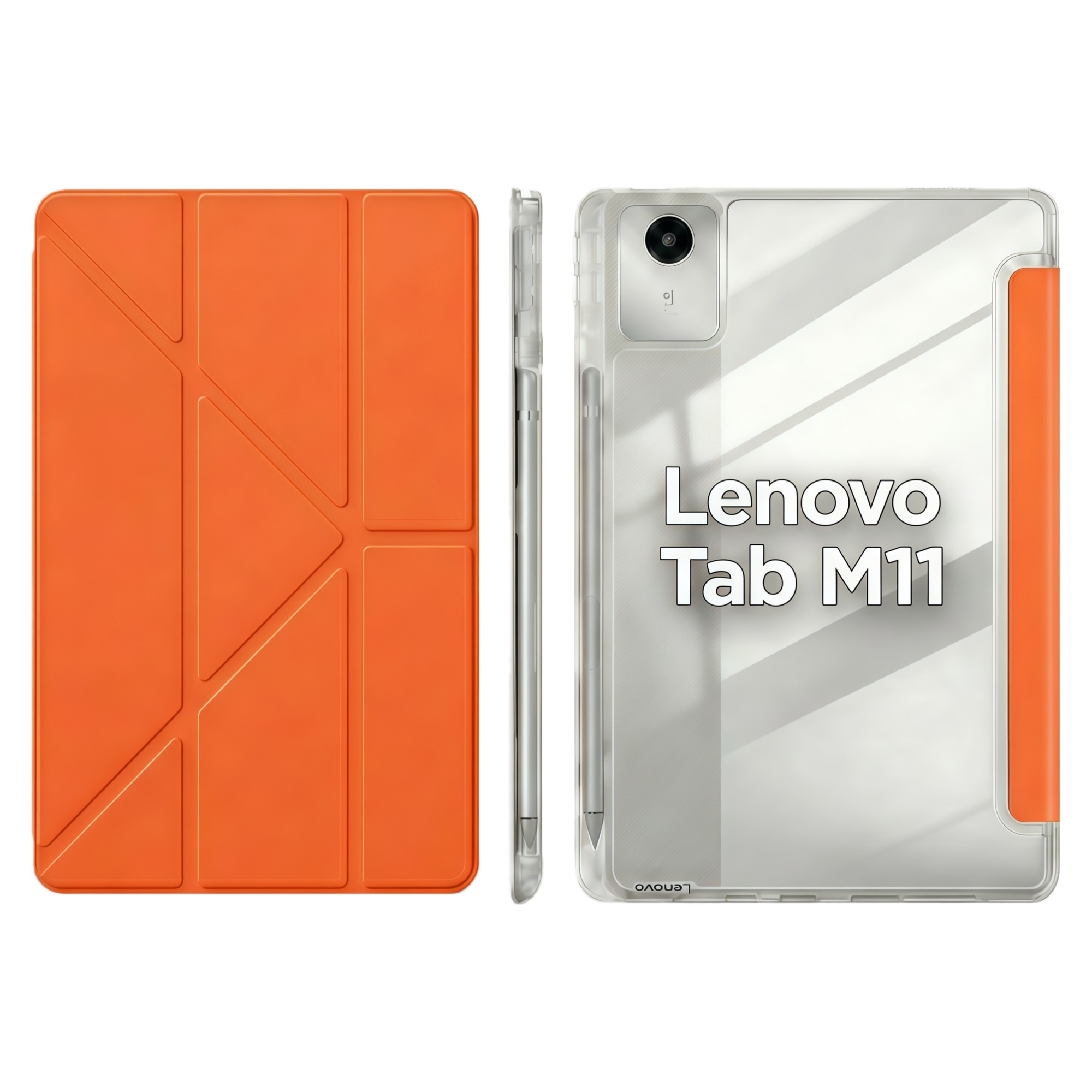 Husa Smart Cover Omelivon pentru Lenovo Tab M11, Stand Pliabil tip Y, Portocalie, 11 inch