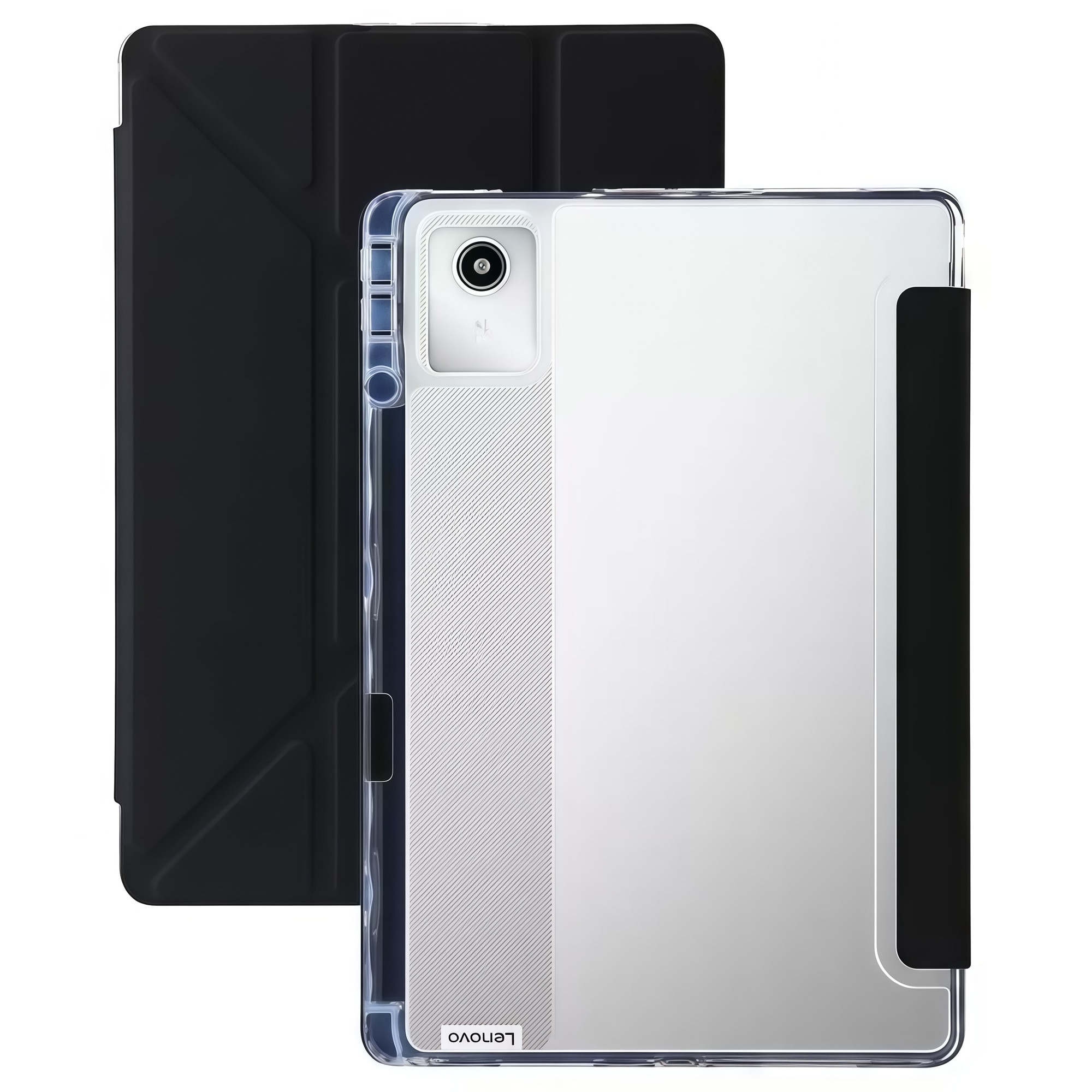 Husa Smart Cover Omelivon pentru Lenovo Tab M11, Stand Pliabil tip Y, Spate Transparent, Negru, 11 inch