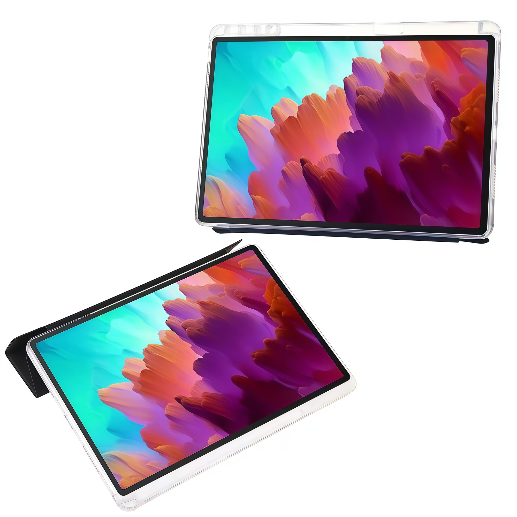 Husa Smart Cover Omelivon pentru Lenovo Tab M11, Stand Pliabil tip Y, Spate Transparent, Negru, 11 inch