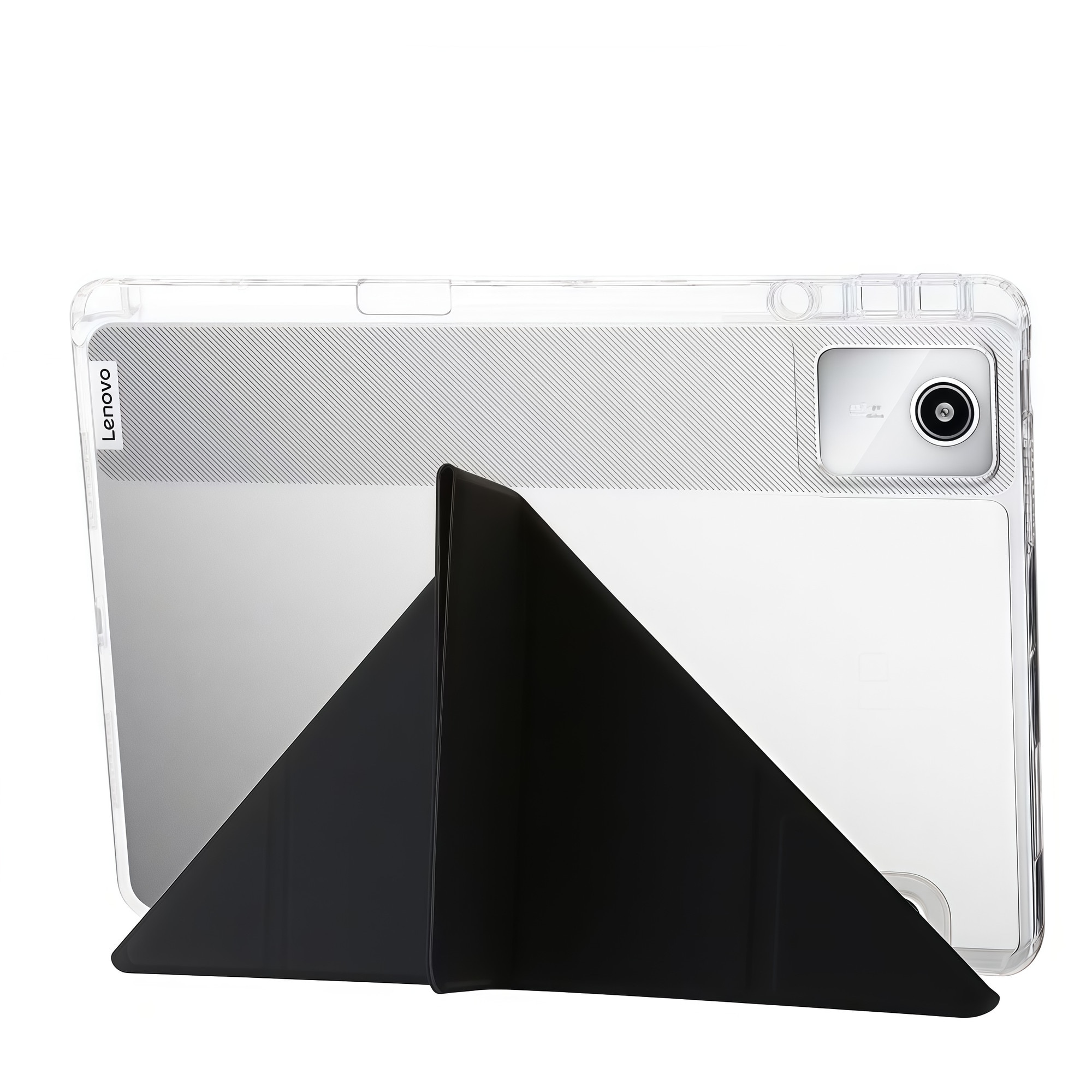 Husa Smart Cover Omelivon pentru Lenovo Tab M11, Stand Pliabil tip Y, Spate Transparent, Negru, 11 inch