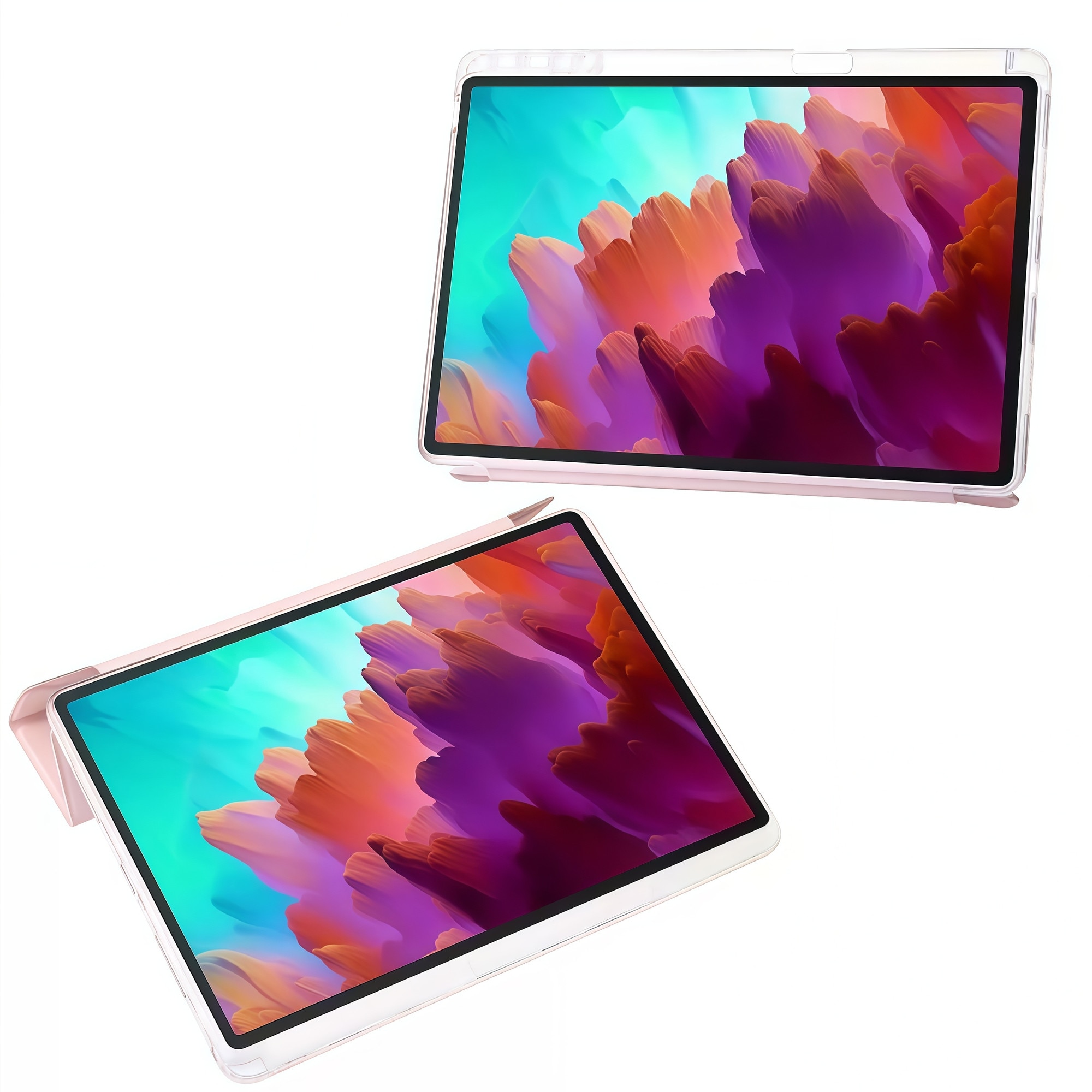 Husă Smart Cover Omelivon pentru Lenovo Tab M11, Pliabil tip Y, Transparent, Roz, 11 inch