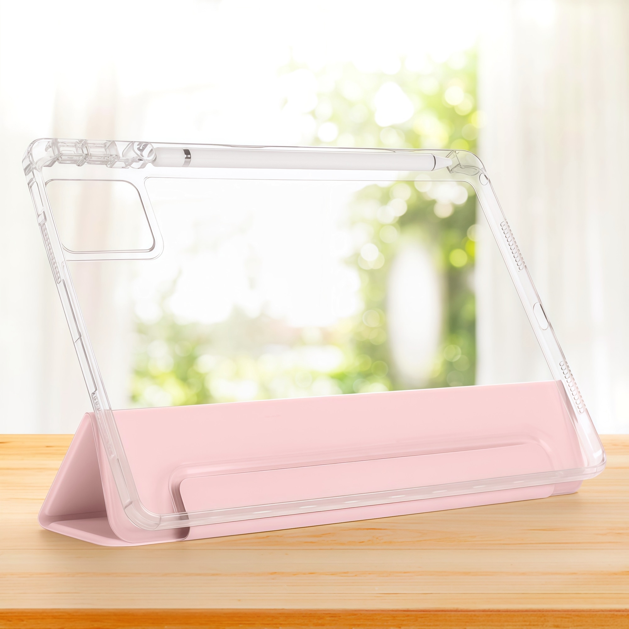 Husă Smart Cover Omelivon pentru Lenovo Tab M11, Pliabil tip Y, Transparent, Roz, 11 inch