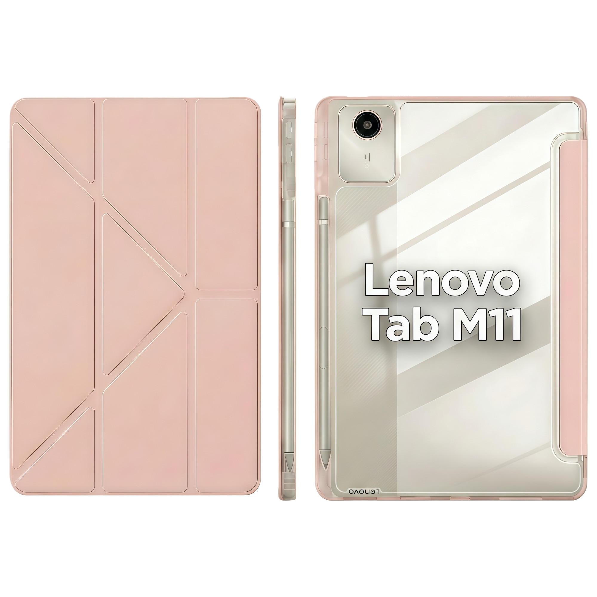 Husă Smart Cover Omelivon pentru Lenovo Tab M11, Pliabil tip Y, Transparent, Roz, 11 inch