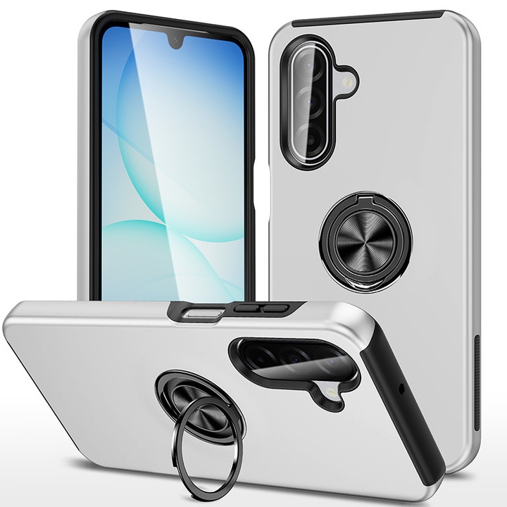 Husa telefon, Subtire, Magnetica, Cu Inel Metalic, compatibila cu Samsung Galaxy A17, Argintiu