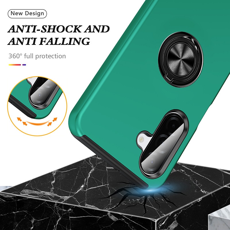 Husa pentru Samsung Galaxy A17, Subtire, Verde Inchis, Cu Inel Metalic Portabil