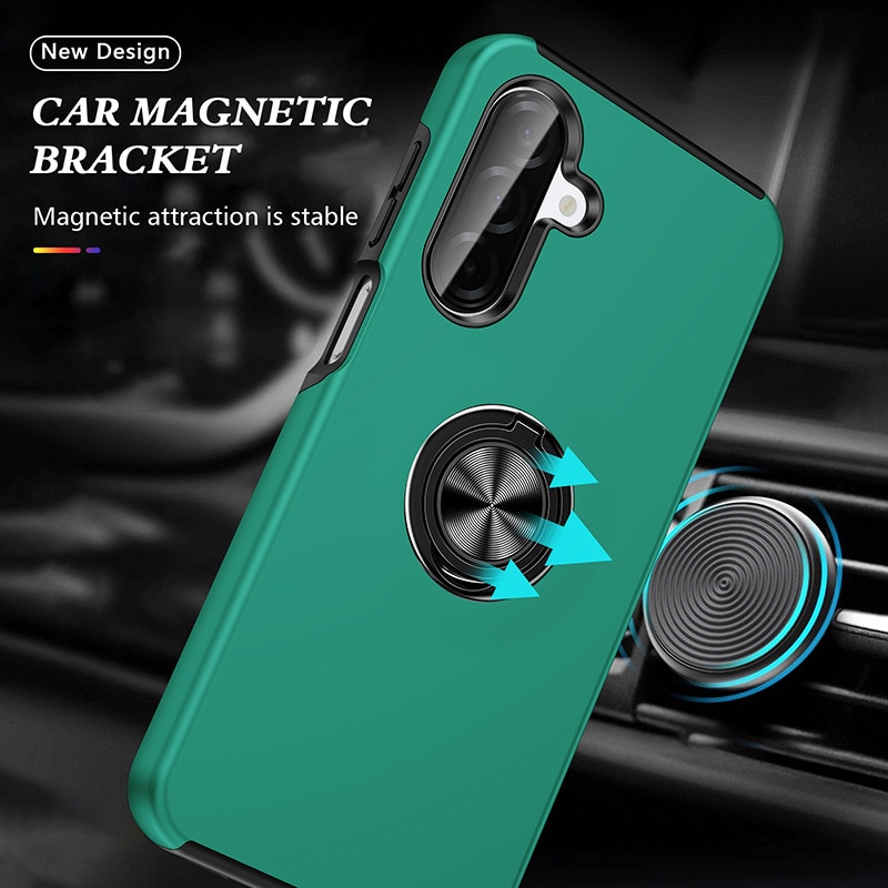 Husa pentru Samsung Galaxy A17, Subtire, Verde Inchis, Cu Inel Metalic Portabil