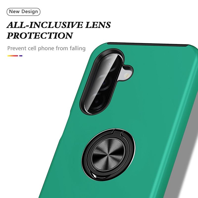 Husa pentru Samsung Galaxy A17, Subtire, Verde Inchis, Cu Inel Metalic Portabil
