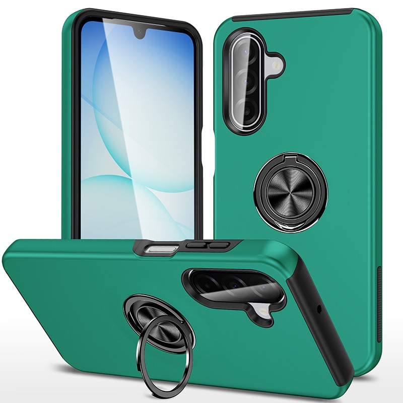 Husa pentru Samsung Galaxy A17, Subtire, Verde Inchis, Cu Inel Metalic Portabil