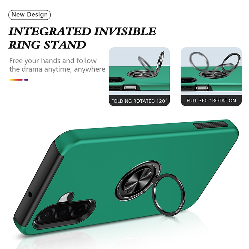 Husa pentru Samsung Galaxy A17, Subtire, Verde Inchis, Cu Inel Metalic Portabil