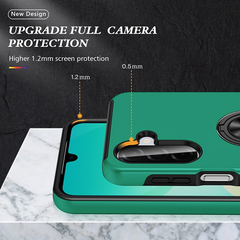 Husa pentru Samsung Galaxy A17, Subtire, Verde Inchis, Cu Inel Metalic Portabil